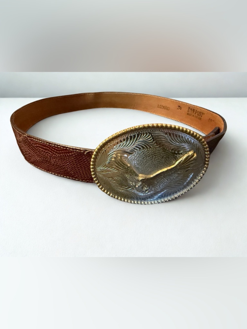Dan Post Brown Lizard Leather Belt with Eagle Buckle 🇺🇸